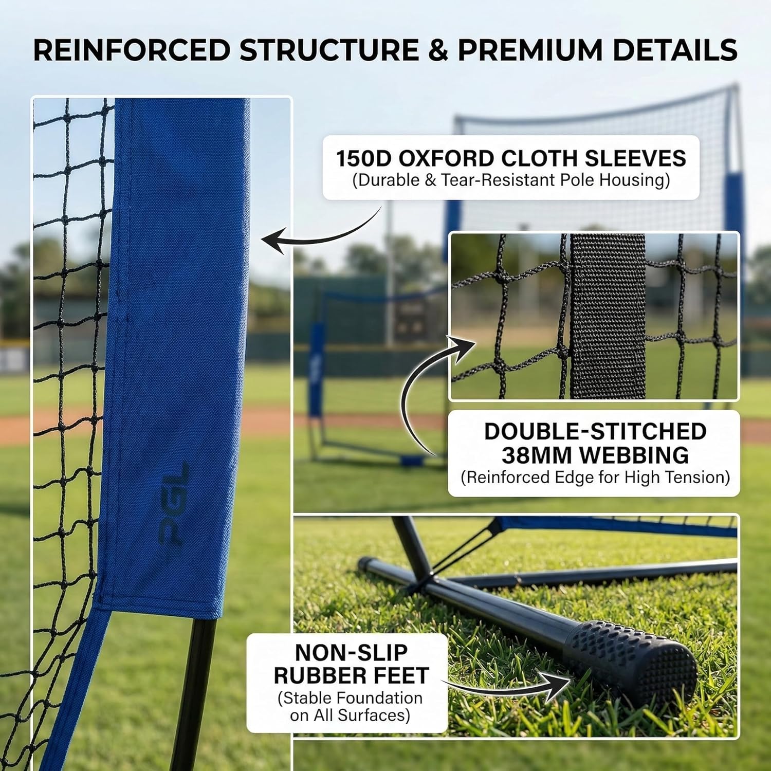 PGL Baseball L Screen Pitching Net 7x7 - Portable Pitcher Protector Safety Guard for Batting Cage Backyard - Reversible Left Right Handed Throwing Aid with Carry Bag for Adults