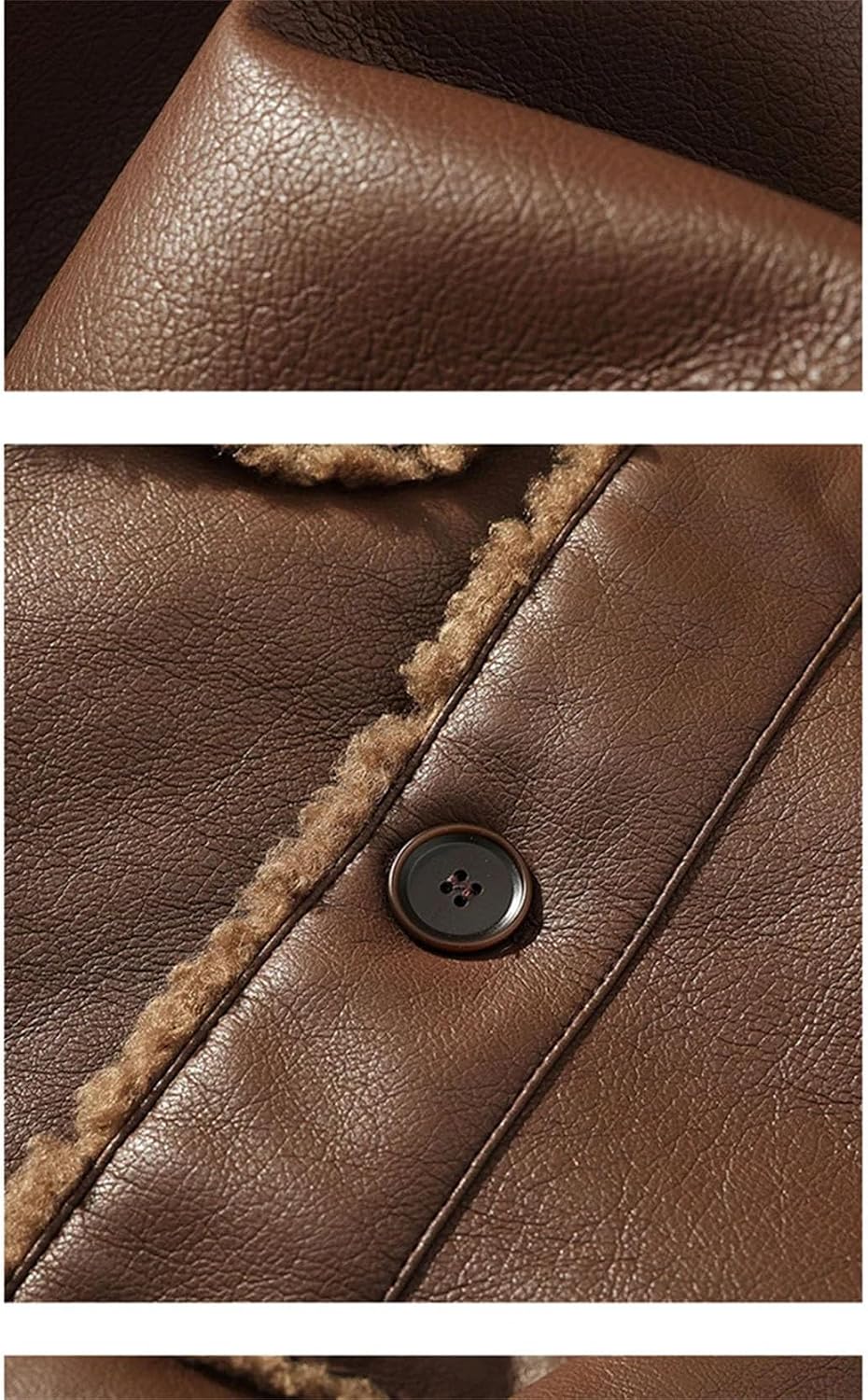 Men Leather Jacket Warm Thick Outwear Faux Lamb Wool Fur Solid Color Turn-Down Collar Coat