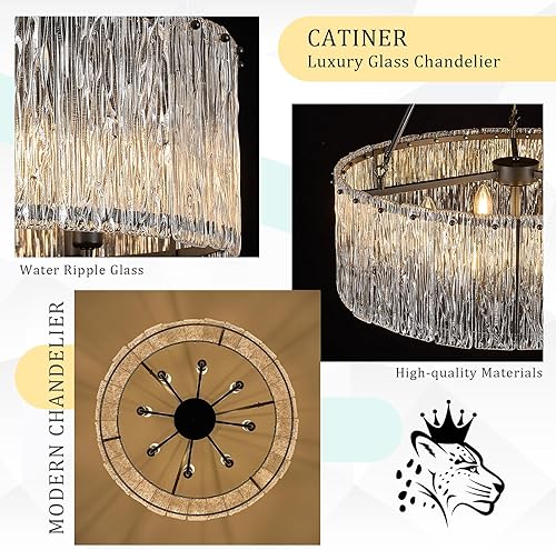 Miniatura 4 de Lámpara moderna de tambor negro 24.4 "iluminación de vidrio P85-600B1