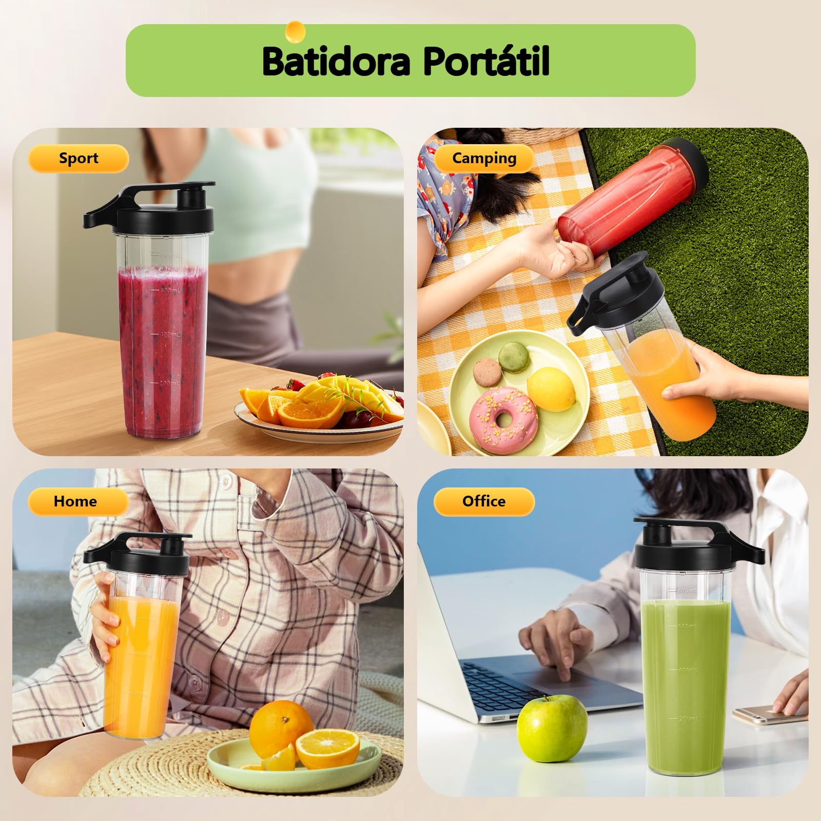 Aigostar Batidora de vaso con dos vasos portátiles de 800ml, 600W potencia. Batidora con vasos de Tritán, libres de BPA, con diseño de acero inoxidable. Perfecta para zumos, batidos y smoothies.