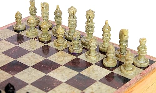 Miniatura 4 de Sharvgun Tablero de ajedrez de piedra de mármol con base de madera, juego de tablero de ajedrez con pieza de piedra natural hecha a mano con juego