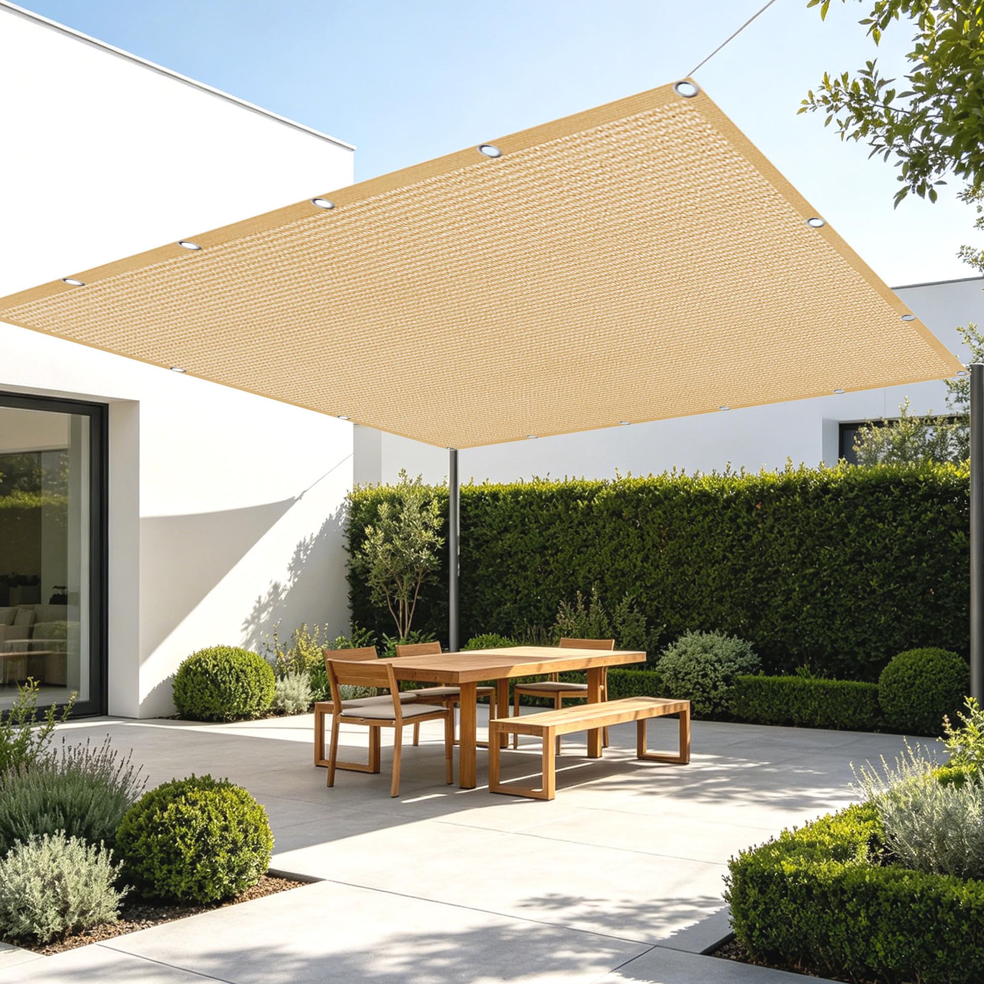 Toile d'ombrage de Serres 302x318 cm anti-UV jaune sable avec œillets pour jardin