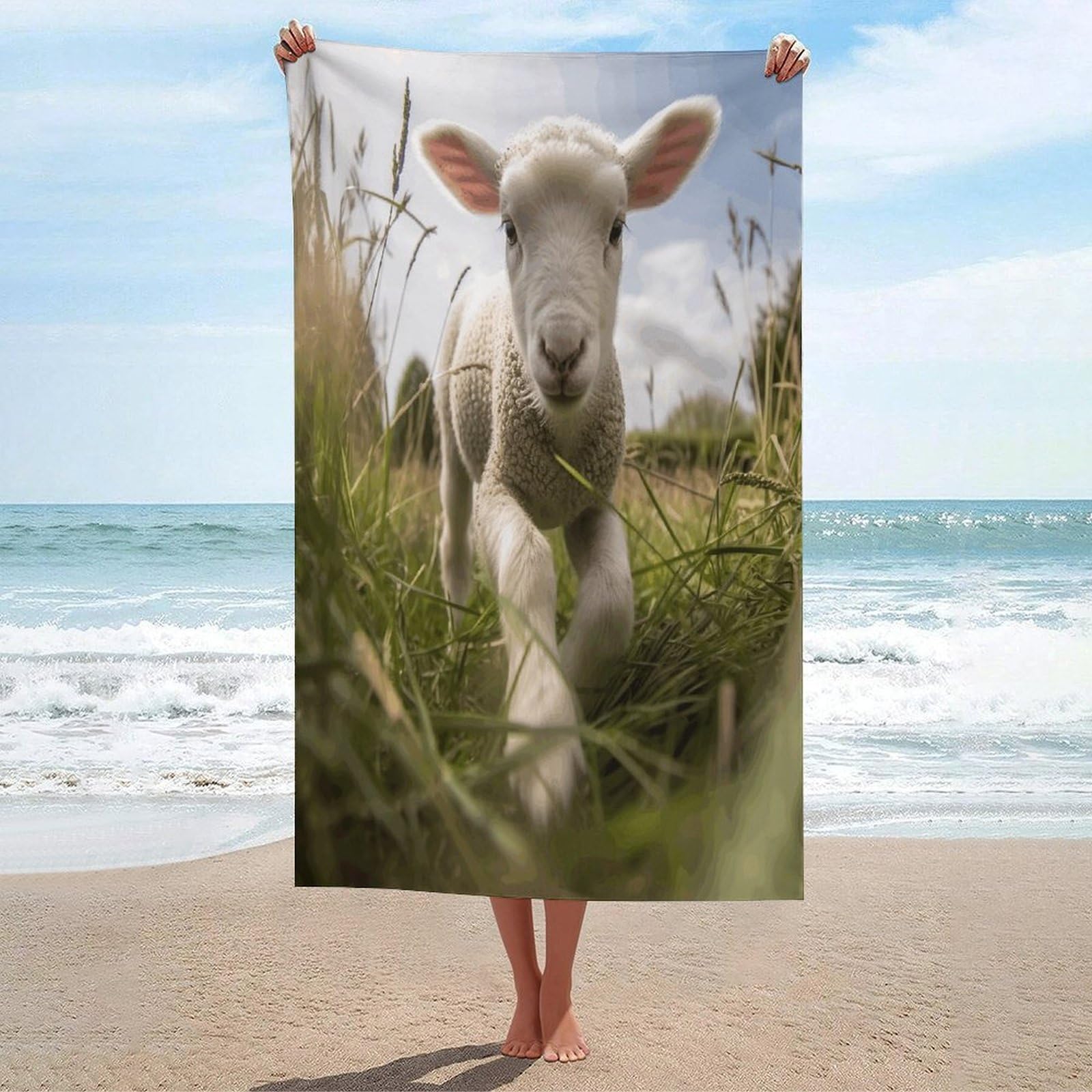 Adfgyerh Unisex Style Sheep Running On Grass Bath Towels Beach Towel Lightweight Quick Dry, Bath Towel For Travel Sports Pool Swimming Bath Camping Yoga Adults130x80cm
