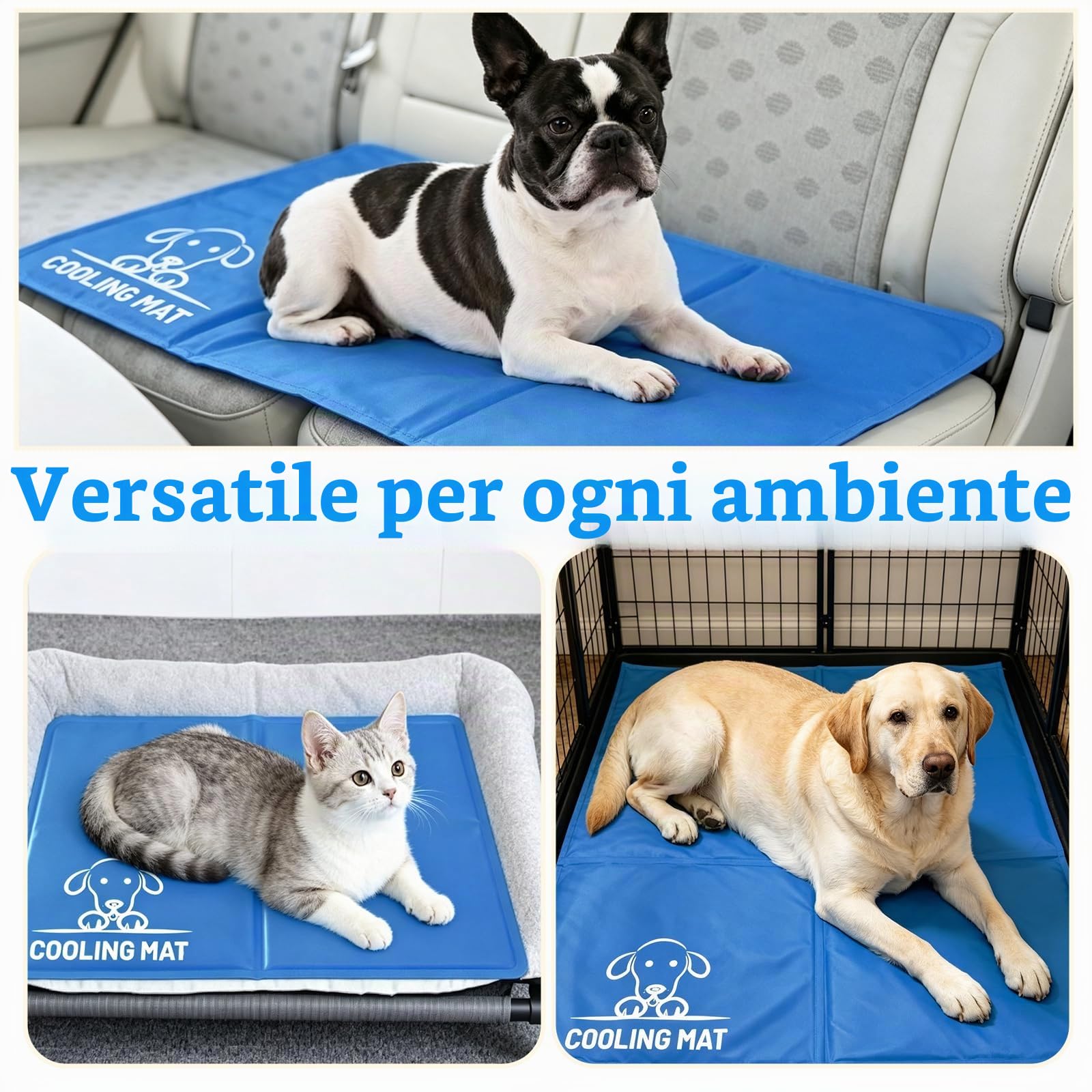 Tappetino Refrigerante Cane, Tappeto Refrigerante per Cani, Tappeto Cane, Cuscino Refrigerante per Cani, per Animali Domestici, Autorigenerante (Blu, 50x65cm)