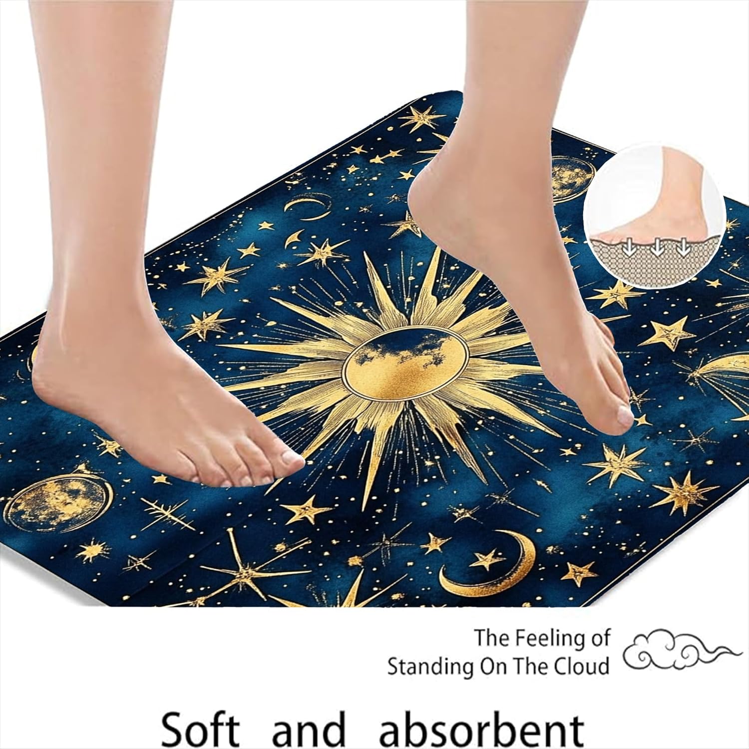 Celestial Bathroom Mat Sets 3 Piece, Galaxy Stars Sun Moon Non Slip Toilet Rugs U Shaped Washable, Cosmic Universe Quick Dry Memory Foam Bathroom Rug Set