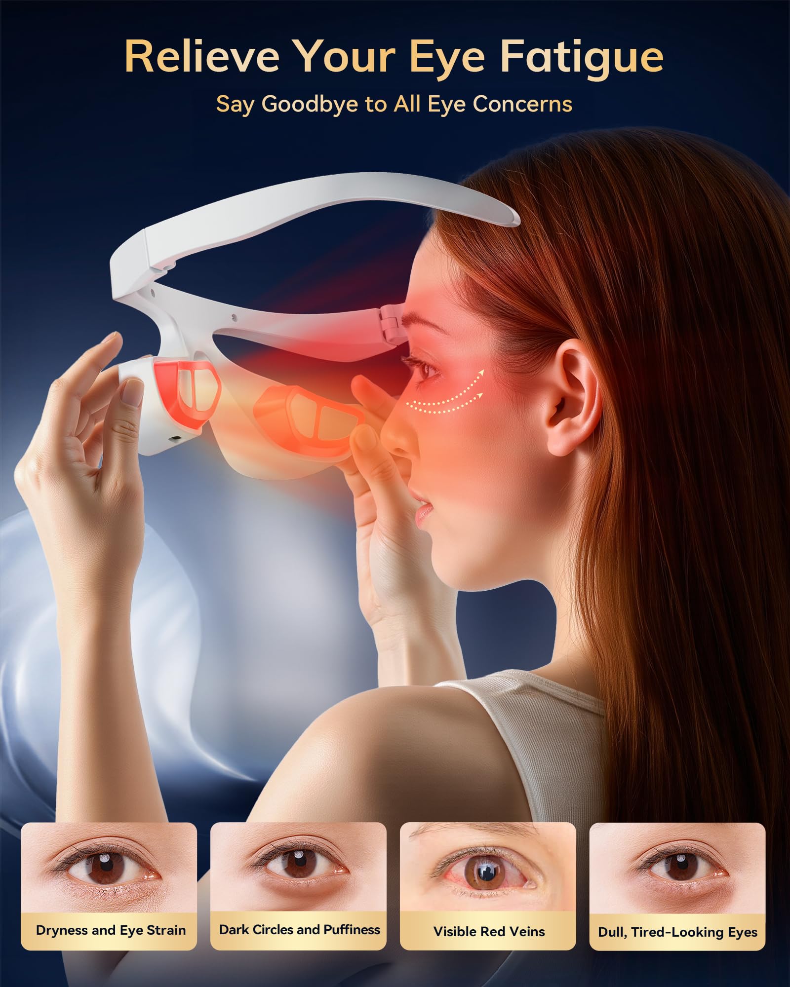 Dispositivo de terapia de luz roja debajo de los ojos, gafas de terapia de luz roja para ojos rojos 650 NM, máscara de ojos de luz roja para el tratamiento de bolsas de ojos, ojeras, hinchazón