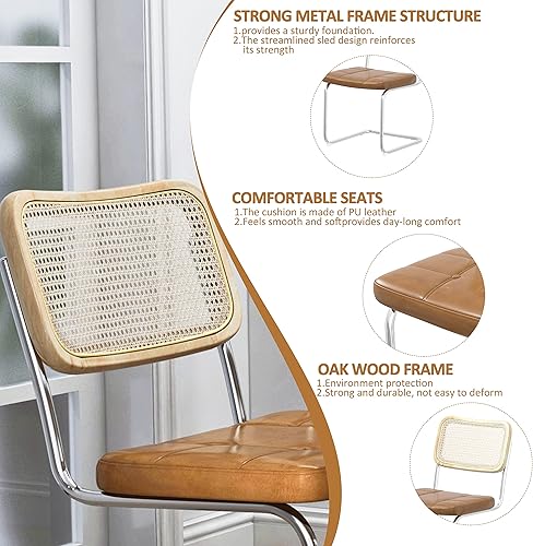 Miniatura 4 de 2 sillas de comedor de cuero con esponja de alta densidad de ratán para comedor, cocina, sillas laterales con patas de metal, sillas de comedor