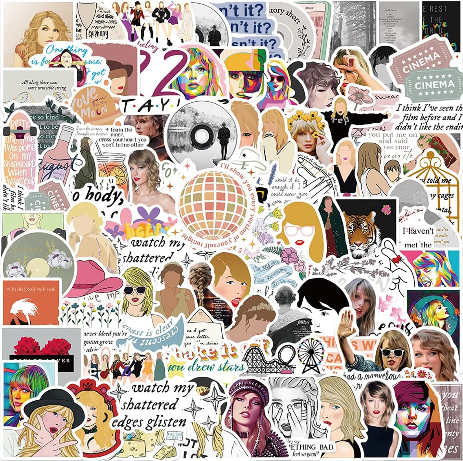 NALACALNALACAL Singer Taylor Stickers of 100 Vinyl Folklore Evermore Laptop Stickers for Laptops, Computers, Hydro Flasks, Skateboard, and Travel Case