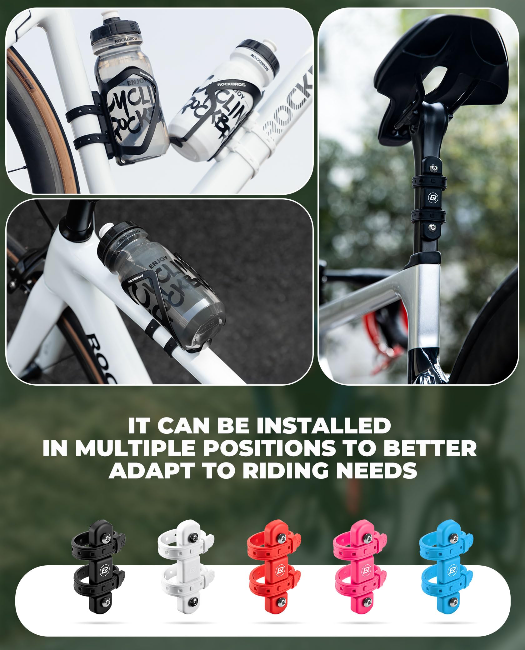 ROCKBROS Bike Water Bottle Cage Mounting Base, Quick Installation Bicycle Water Bottle Holder Mount Bracket, Long-Lasting Soft Silicone Base, Fits for Most Bike Cup Holder