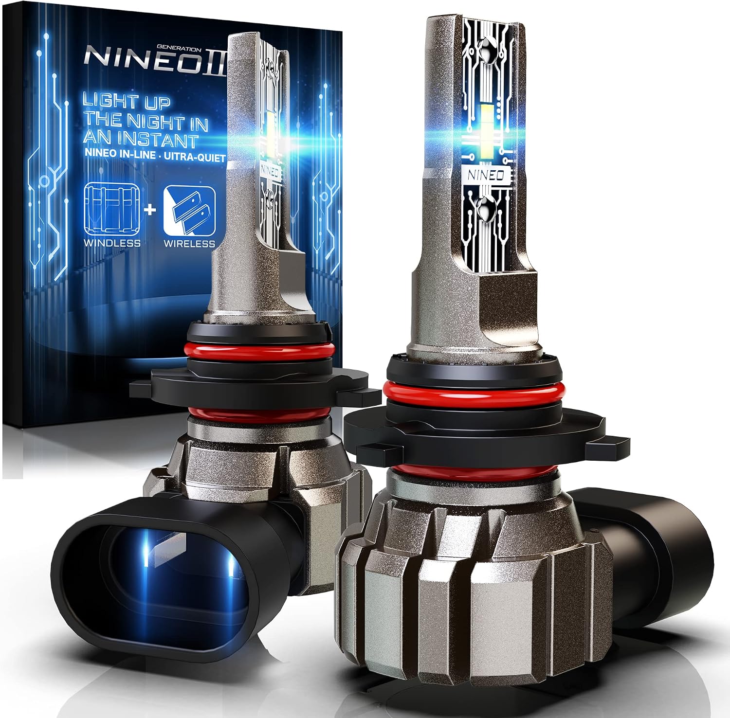 NINEO 9005 LED Headlight Bulbs, 60W 12000LM 300% Super Bright Cool White HB3 LED Light for Car Plug-and-Play Conversion Kits - Pack of 2