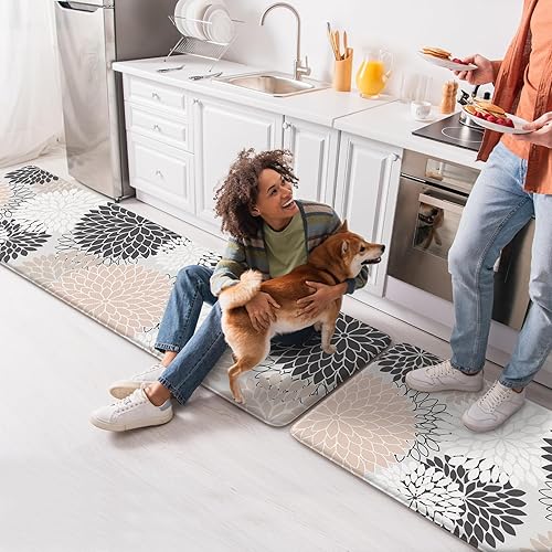Miniatura 9 de Alfombras y tapetes de cocina acolchados antifatiga, 2 unidades, antideslizantes, impermeables, bohemias, tapete ergonómico de espuma cómoda para