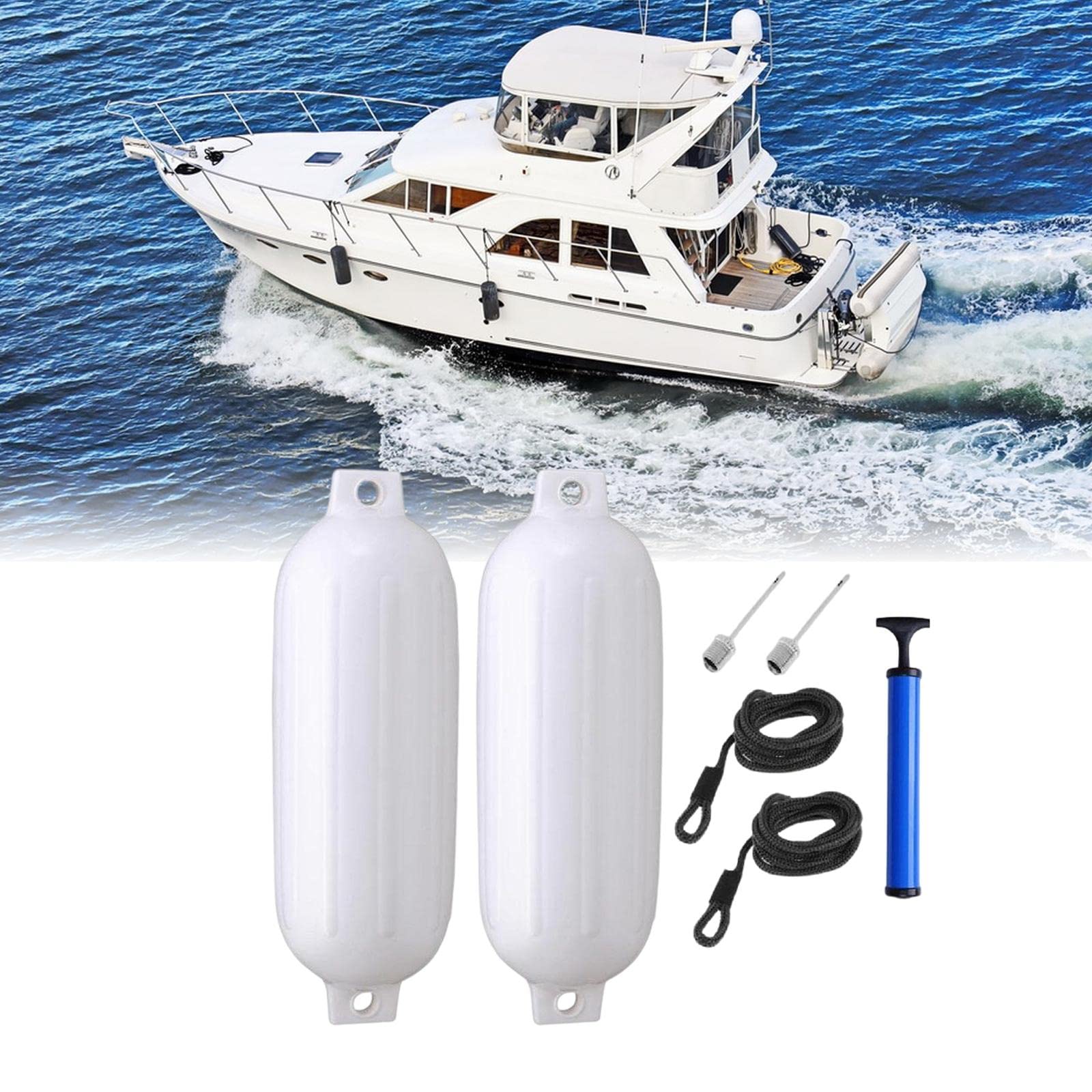 Amagogo 2X Guardabarros para Barcos Marinos, Parachoques para Barcos, Accesorios anticolisión para Barcos, 4,5 ''x 16'' con Cuerda y Bomba infladora para