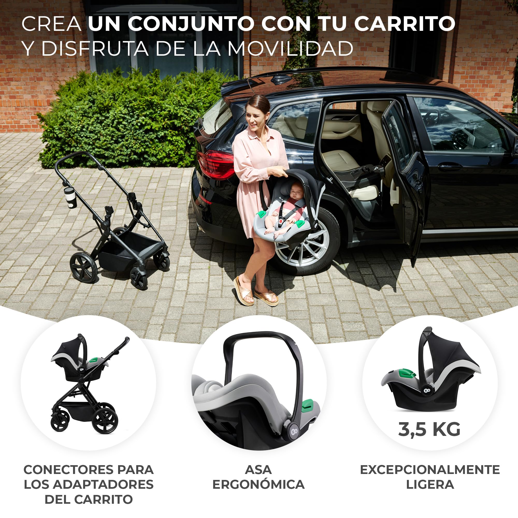 Kinderkraft NEWLY 4 en 1 Carrito, I-Size, Sistema de viaje, Carrito, Silla De Paseo, Silla coche, Base Isofix, Ligera, Carro Bebe, Cochecito 3 Piezas, Plegable, desde el nacimiento hasta 22 kg, Gris