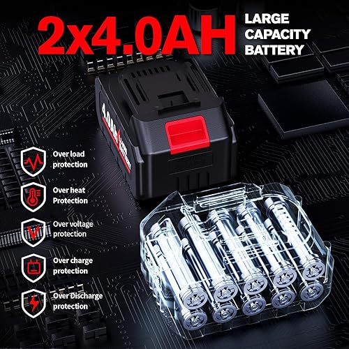 Miniatura 4 de Amoladora angular inalámbrica de 4-12 pulgadas, motor sin escobillas de 12000 RPM, herramientas eléctricas con batería de 2 x 4.0 Ah y cargador