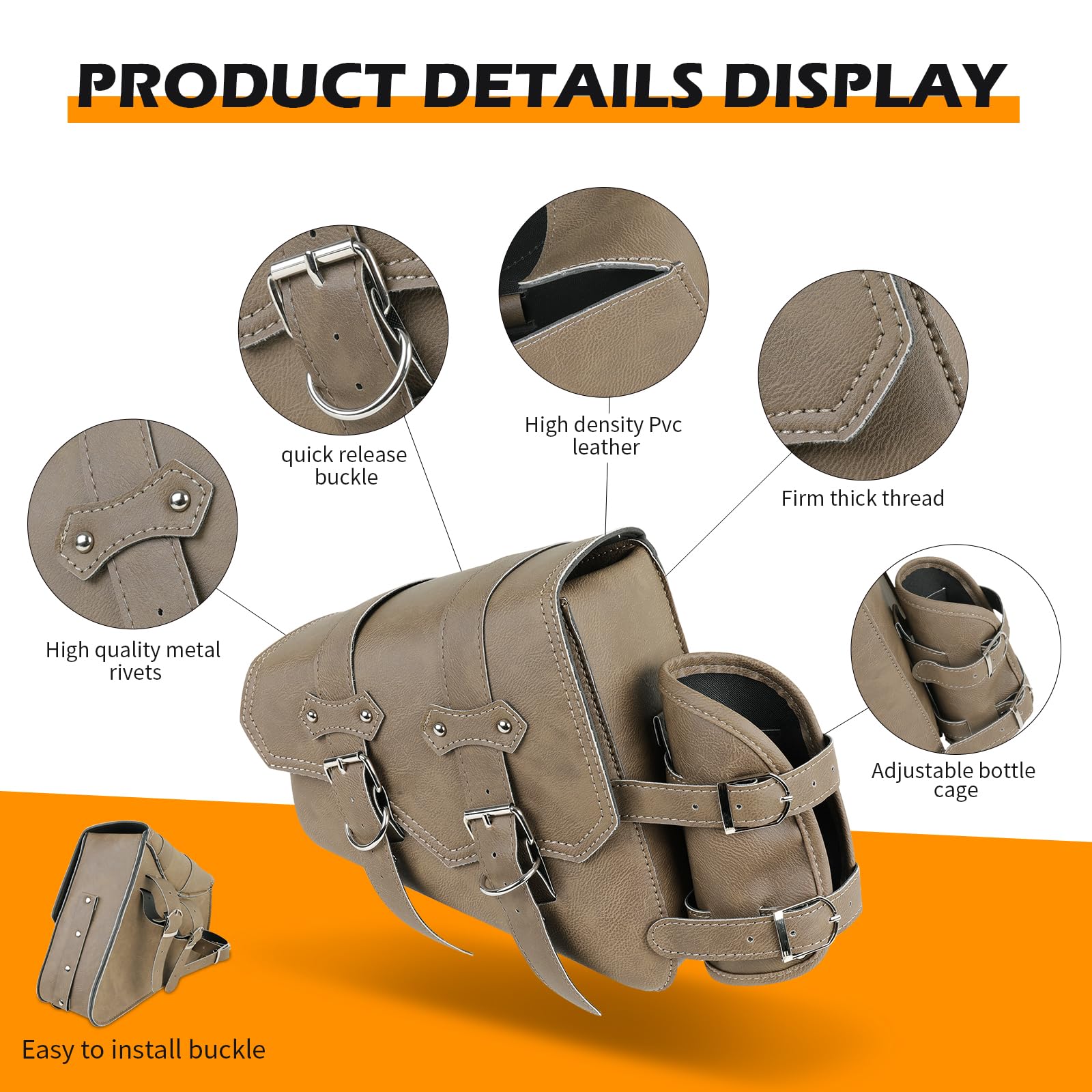 DREAMIZER Sacoche de Selle Moto Universel Cuir PU avec Poche pour Bouteille d'eau Accessoires de Moto Étanches Compatible avec Harley Honda Kawasaki Suzuki Yamaha