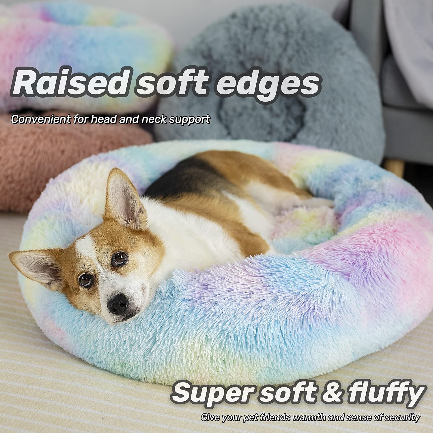 Cama para perro y gato de felpa redonda y mullida de piel sintética, cálida, lavable, cama original para mascotas pequeñas, medianas y grandes, se utiliza para aliviar las articulaciones y