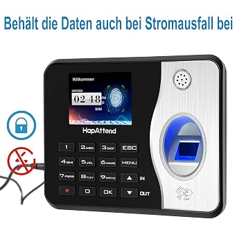 Time recording for small businesses fingerprint stamp clock working time recording stamp clock German edition time attendance employee with 5 RFID (0 monthly fees H3)
