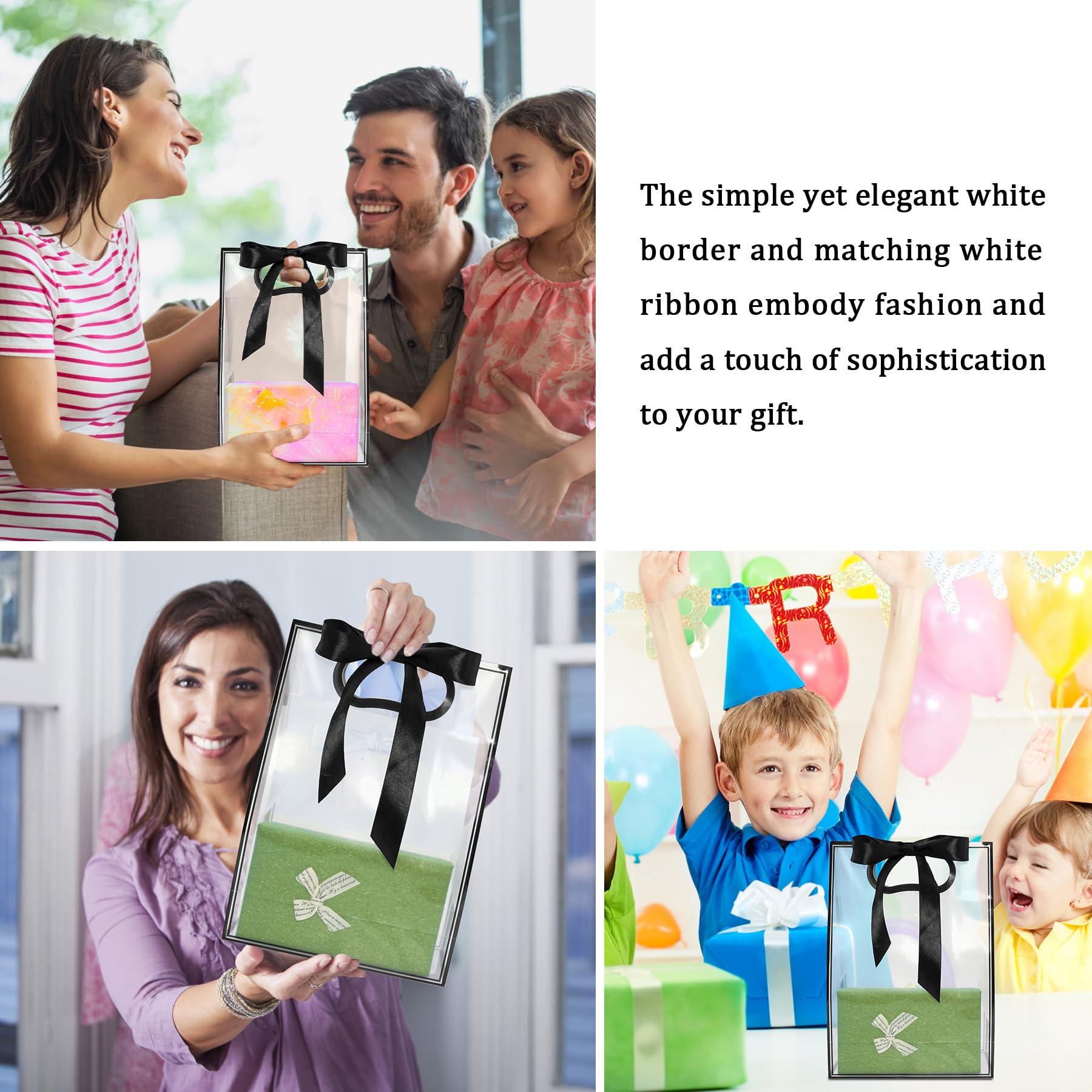 Transparente Kunststoff-Geschenktüten mit Griff, wiederverwendbare PP-Geschenktüten mit Band für Hochzeit, Braut, Geburtstag, Party, Babyparty, Abschlussfeier, Shopping, Business, 17,8 x 25,4 x 8,9