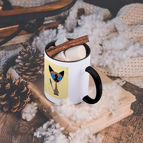 Miniatura 6 de 3dRose mug_6168_4 - Taza negra de dos tonos con diseño de huellas de gato siamés, 11 onzas, multicolor
