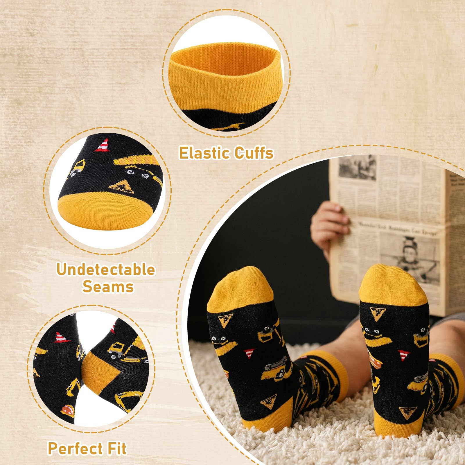 2 Pack Promoted to Big Brother Gifts for Boy Toddler, Includes 1 Big Brother Baseball Hat Toddler with Excavator Design 1 Pair Baby Boy Tractor Socks Light Khaki