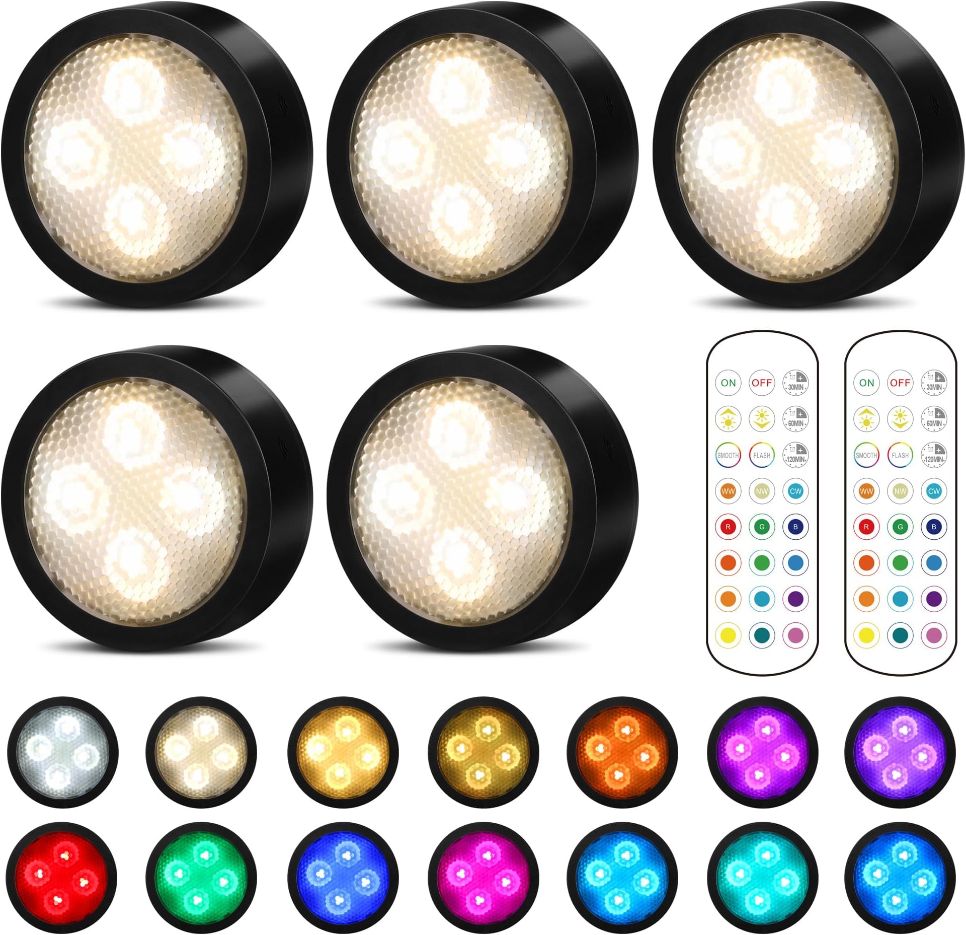 Puck Lights with Remote Control Battery Operated Wireless LED Under
