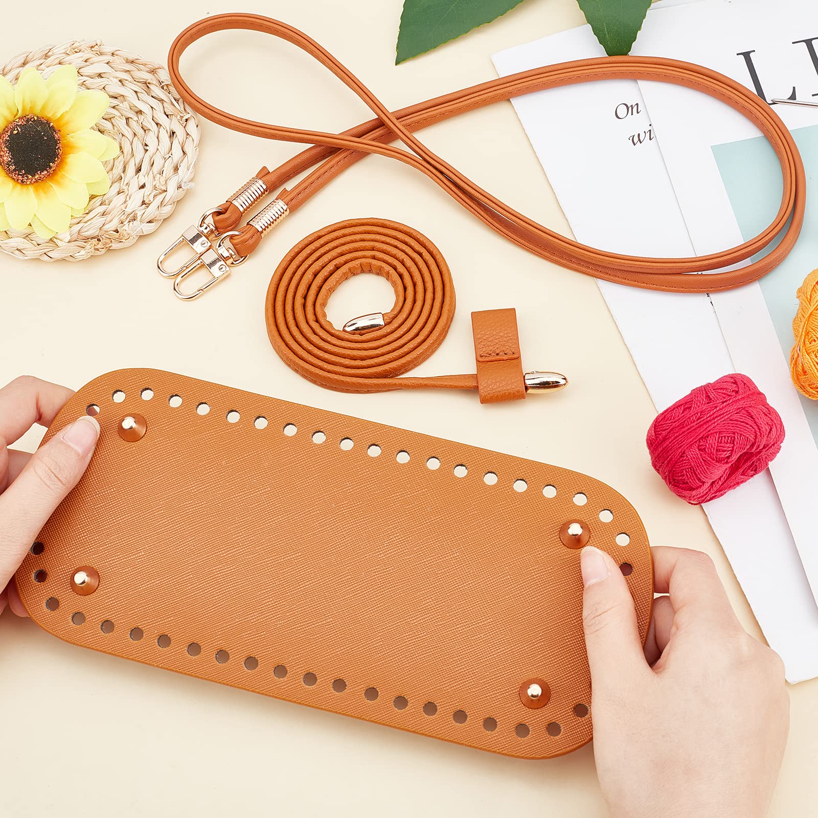 WADORN 4 pz Borse in Pelle Fai-da-Te Set per Maglieria all'Uncinetto, Kit da Cucito per Borsa Artigianale in Pelle con Fondo Borsa in Pelle, per Borse A Tracolla Artigianali Fai-da-Te, Marrone