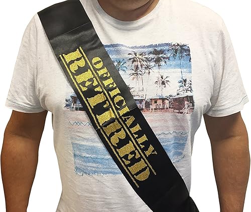 Banda de jubilación con purpurina negra y dorada "oficialmente retirada" para él o ella