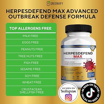 HerpesDefend Max, Extra Strength Advanced Defense Formula, 60 Capsules, with Elderberry, Echinacea, Turmeric, Garlic, Vitamins and Probiotics (5)