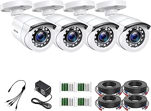 ZOSI 4 Pack 2MP 1080p HD-TVI Home Security Camera Outdoor Indoor 1920TVL,24PCS LEDs,80ft Night Vision, 90°View Angle, Weatherproof Outside Surveillance CCTV Bullet Camera asin的图片