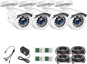 ZOSI 4 Pack 2MP 1080p HD-TVI Home Security Camera Outdoor Indoor 1920TVL,24PCS LEDs,80ft Night Vision, 90°View Angle, Weatherproof Outside Surveillance CCTV Bullet Camera