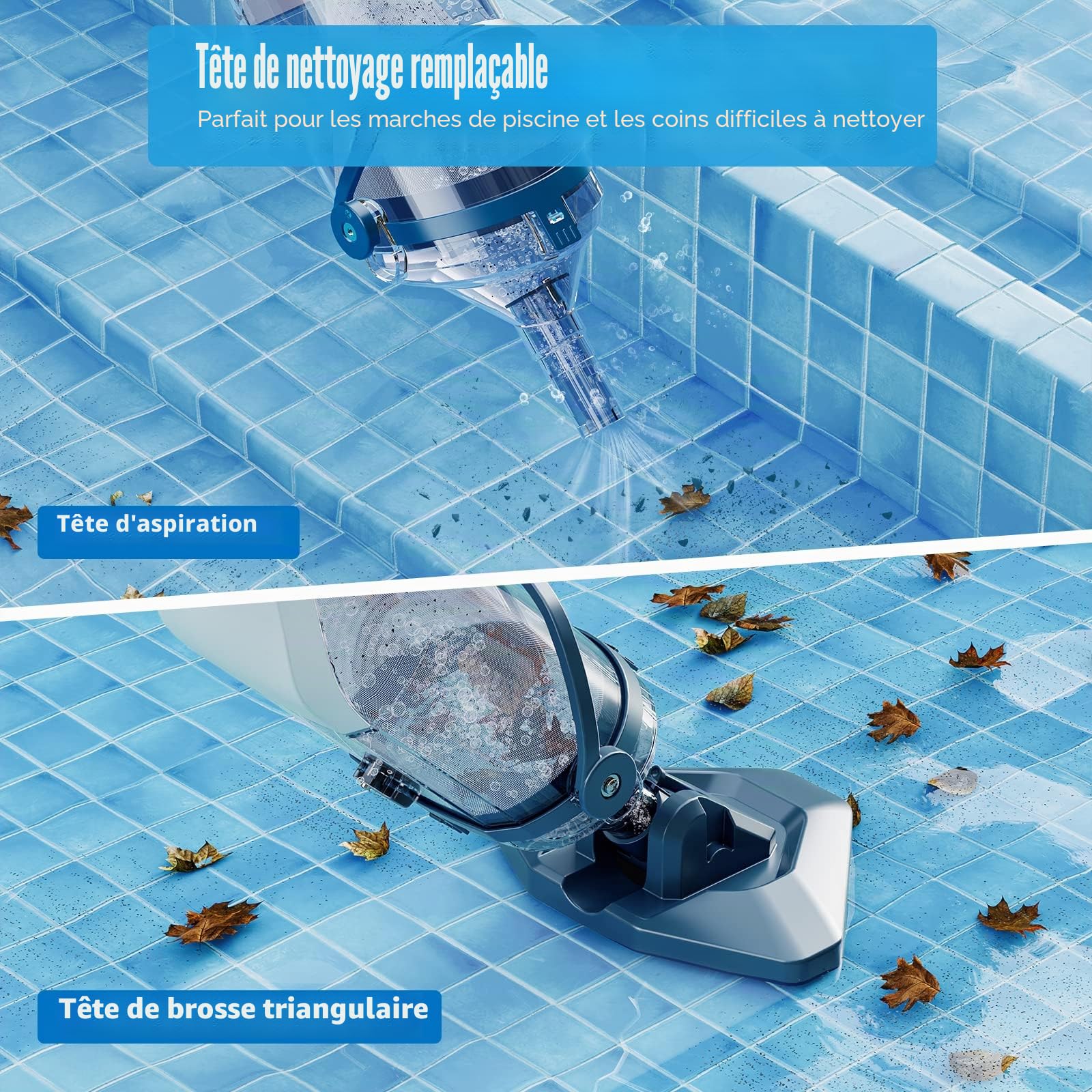 Enhulk Aspirateur de Piscine sans Fil, 60 mins de Autonomie, Longueur Extensible à 222cm, 4 Filtres, Débit d’Aspiration Jusqu’à 4200 L/H, Nettoyeur Électrique pour Piscines Hors-Sol/Spas, Bleu