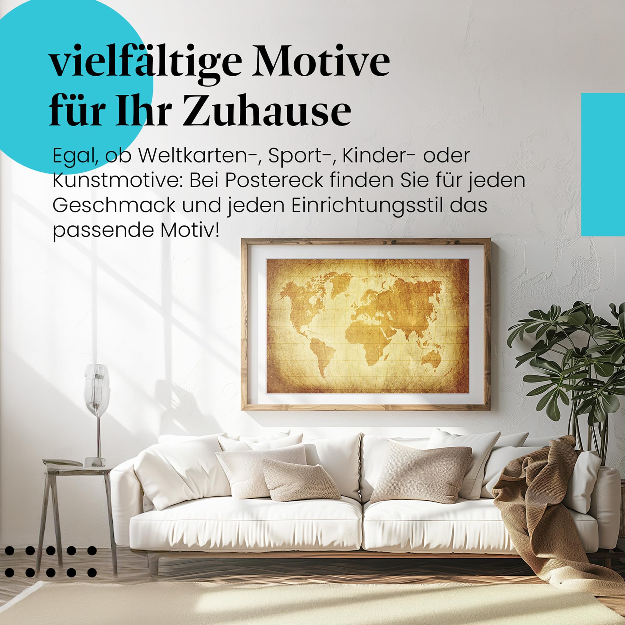 Postereck - 0273 - Vinatge Weltkarte, Erde Kontinente Karte - Unterricht Klassenzimmer Schule Wandposter Fotoposter Bilder Wandbild Wandbilder - Leinwand - 100,0 cm x 75,0 cm