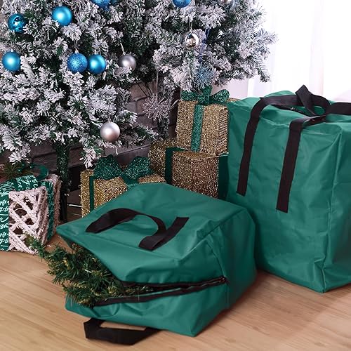 Miniatura 7 de Clysee Juego de 3 bolsas de almacenamiento para árbol de Navidad, bolsas de guirnalda, contenedores de almacenamiento de Navidad para árboles