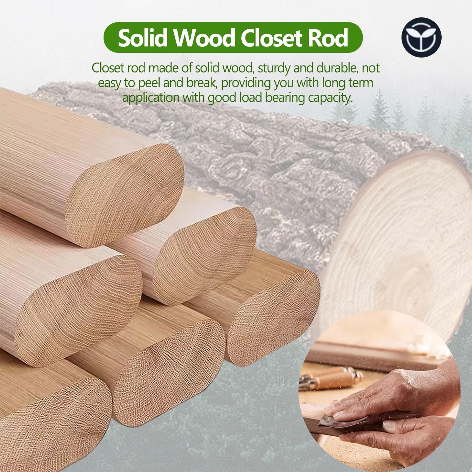 Wooden Closet Hanging Rod - 44 Inch Dark Walnut Clothes Rod With End Caps, Supports 80kg/176 Lbs