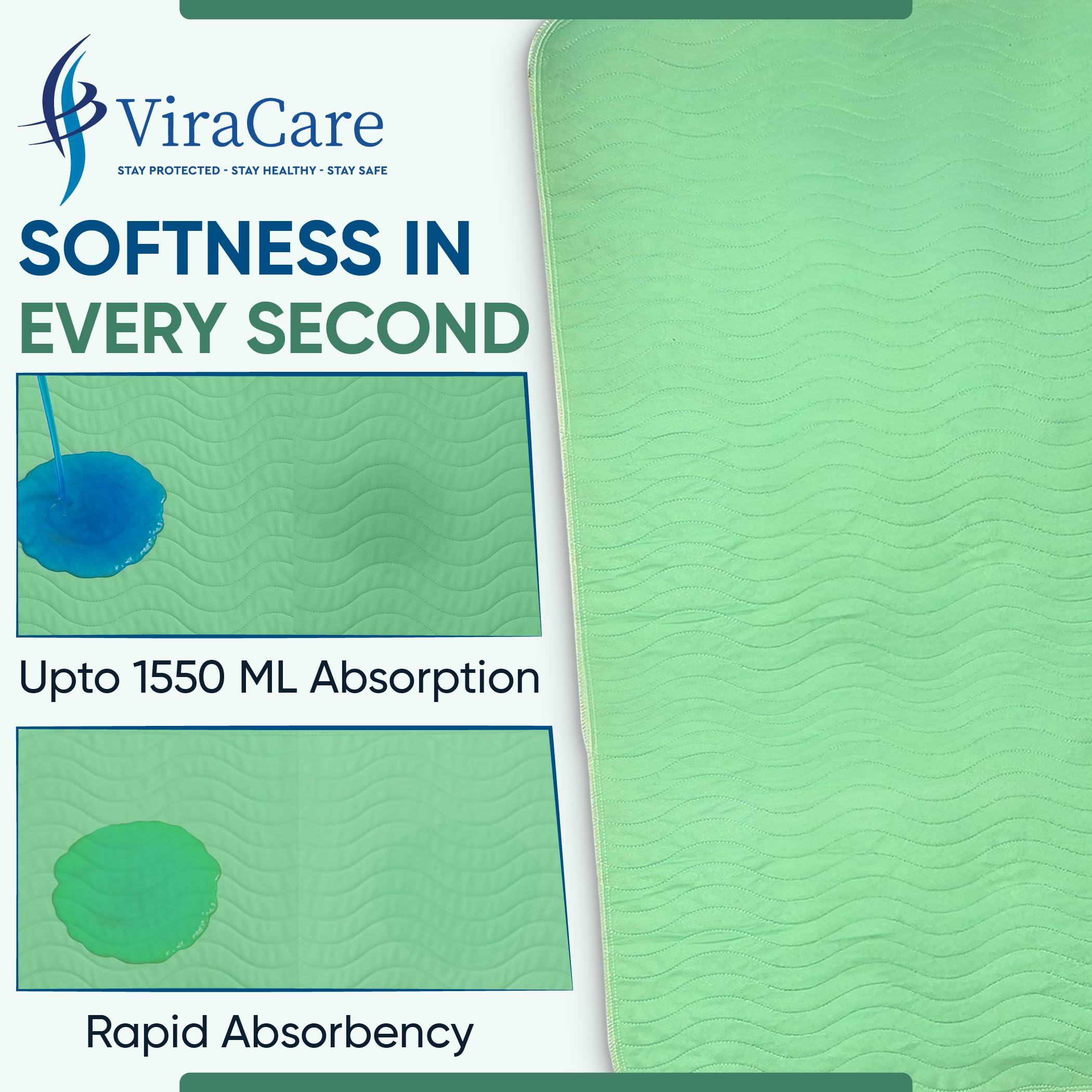 Lot de 2 alèses lavables pour incontinence, 85 x 115 cm, pour incontinence, convient pour lit double, avec plis et couleur verte, (85 x 115 cm, 1 lot de 2)