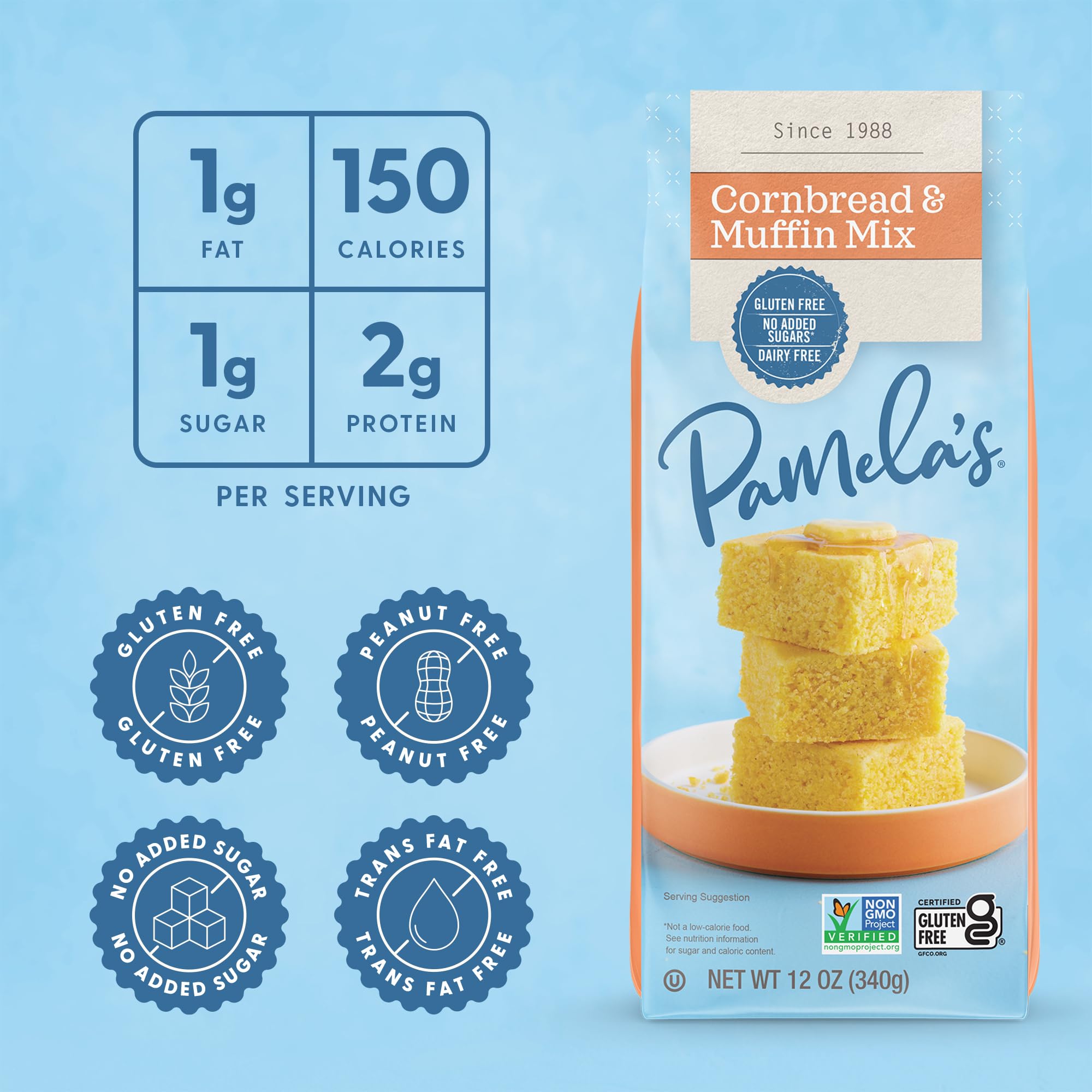 Pamela's Products Gluten Free Cornbread & Muffin Mix , 12 Ounce Bags (Pack of 6)