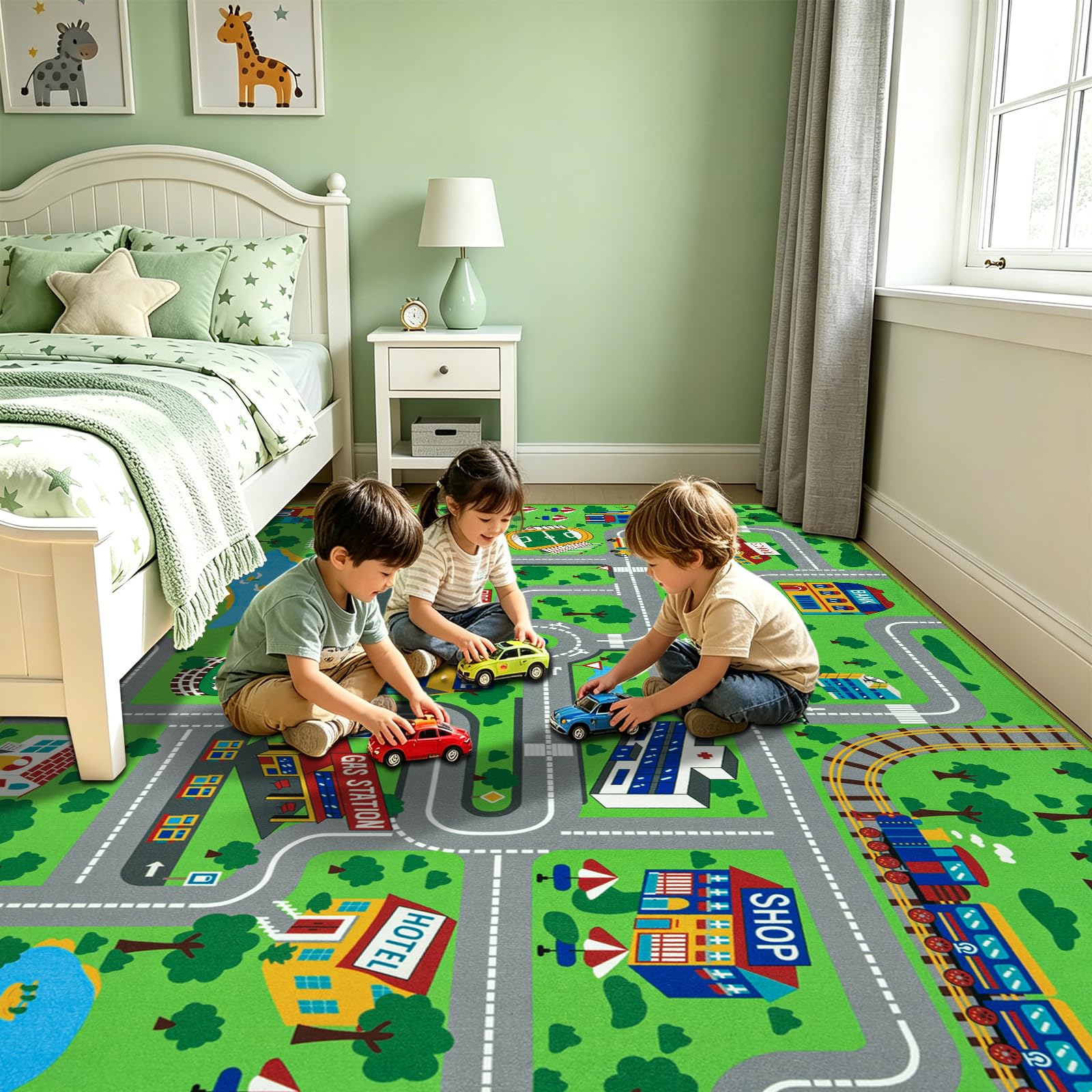 Capslpad Alfombra para el aula 200 x 300 cm, alfombra infantil para la escuela primaria, alfombra de juego para niños pequeños, juguetes, coches, alfombras de tráfico por carretera, alfombra para sala