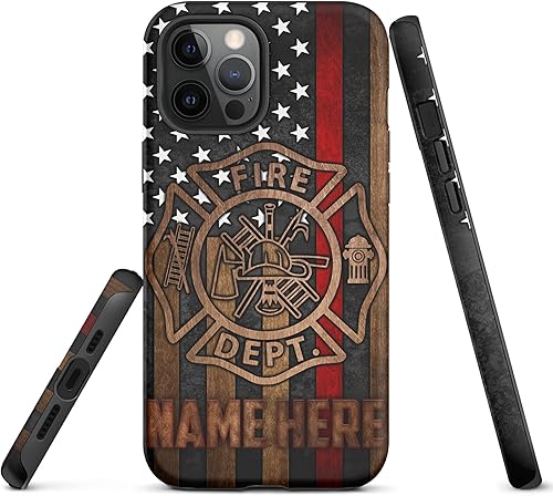 Miniatura 1 de Funda de teléfono personalizada con bandera estadounidense de madera, diseño de bombero de línea roja, diseño de bombero, regalo personalizado con