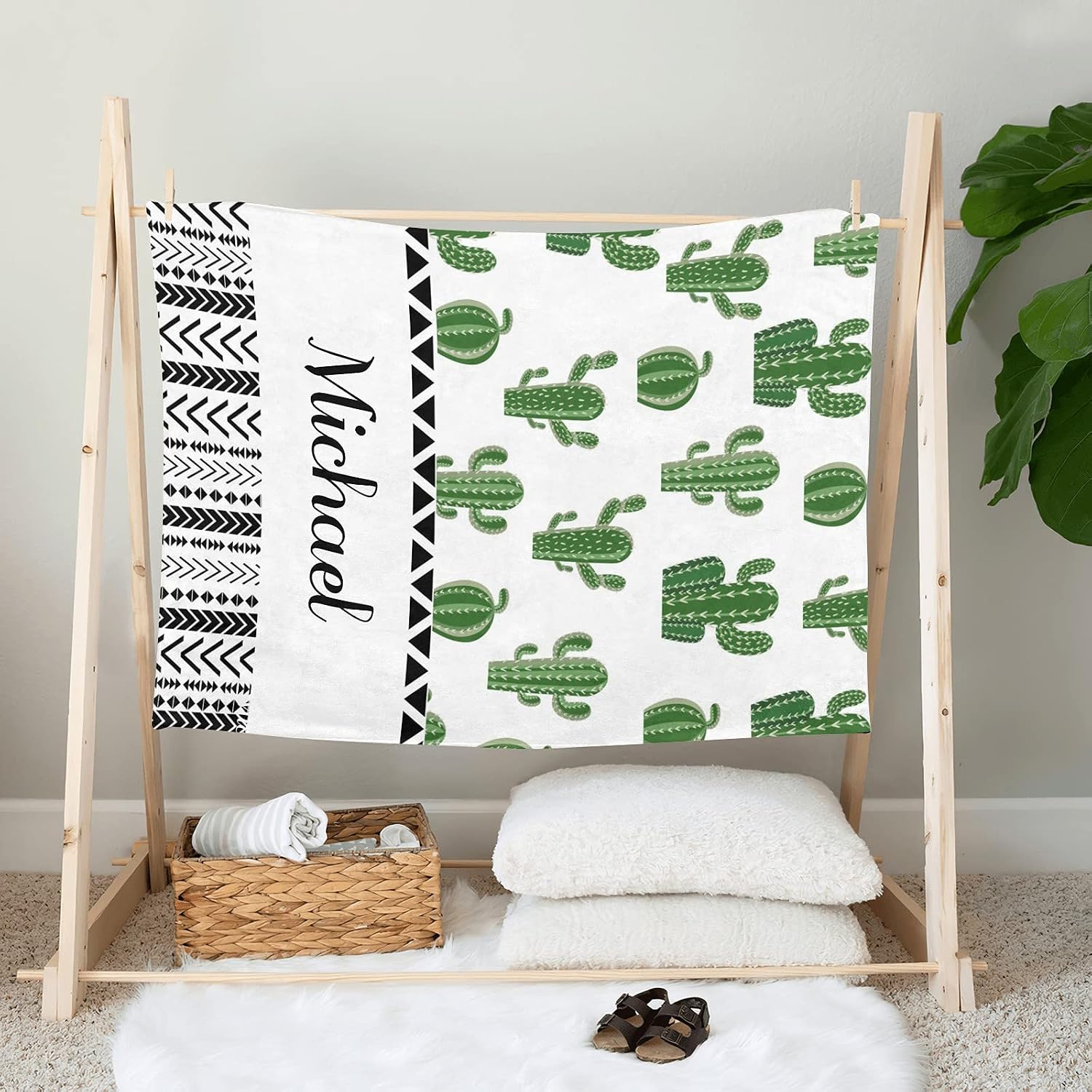 Cactus Personalized Receiving Baby Blankets for Girls Boys Kids with Name,Customized Swaddle Blankets Gift for Newborn Crib Infants 30x40 Inches
