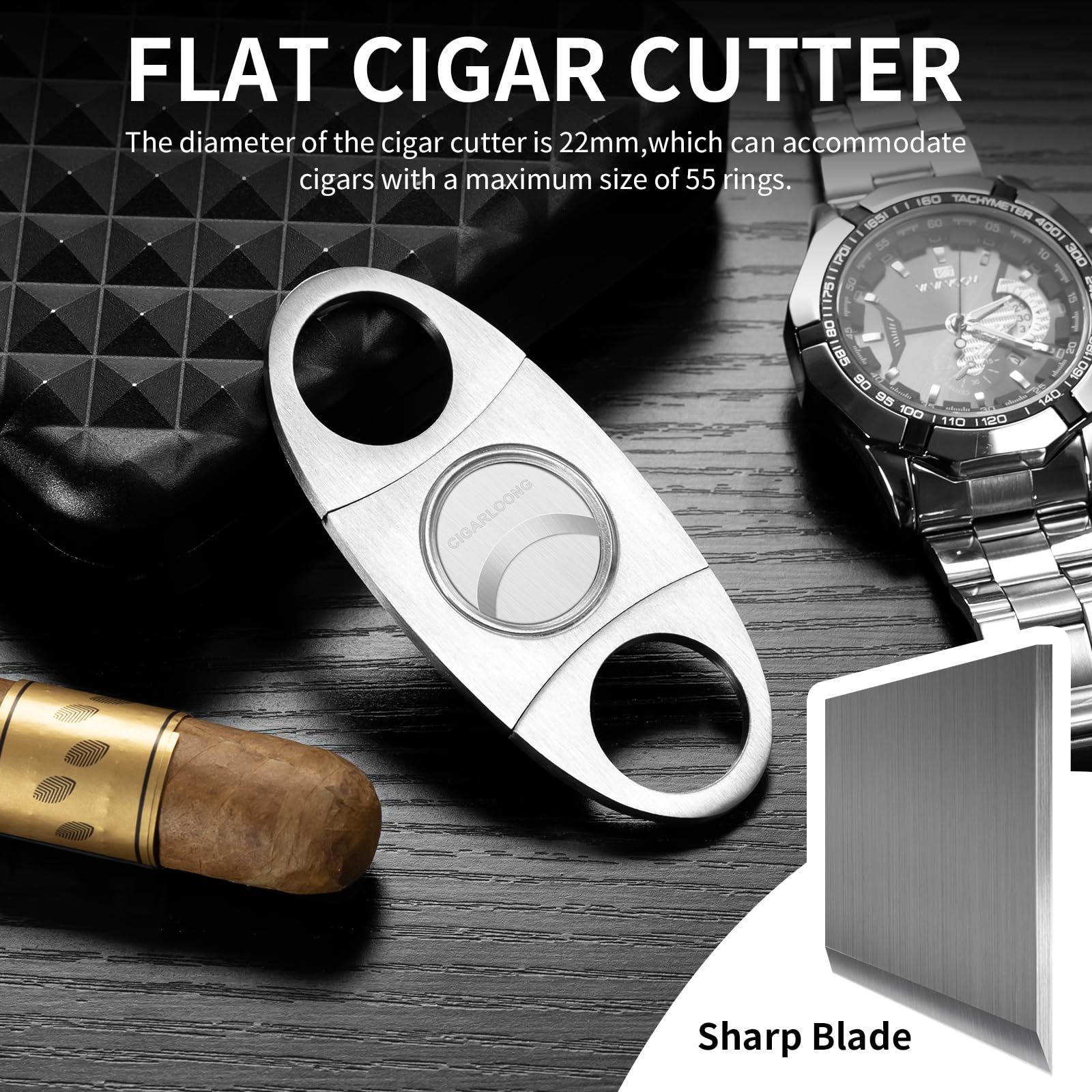 Zigarren Humidore Spanisches Zedernholz, Eleganter Humidor mit Hygrometer und Befeuchter & Zigarrenschneider Zedernholz Humidor Etui Zigarren-Desktop-Box Geschenke für Männer (Schwarz)