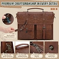 Vista 5 de RAINSMORE Mens Messenger Bag 17 Inch Vintage Leather Laptop Briefcase Magnetic Closure Large Satchel Computer Shoulder Bag
