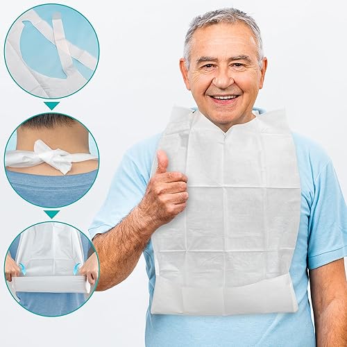 Miniatura 3 de Baberos desechables para adultos, grandes, de plástico PE firme, babero de alta absorción con bolsillo, ideal para adultos hombres, mujeres y