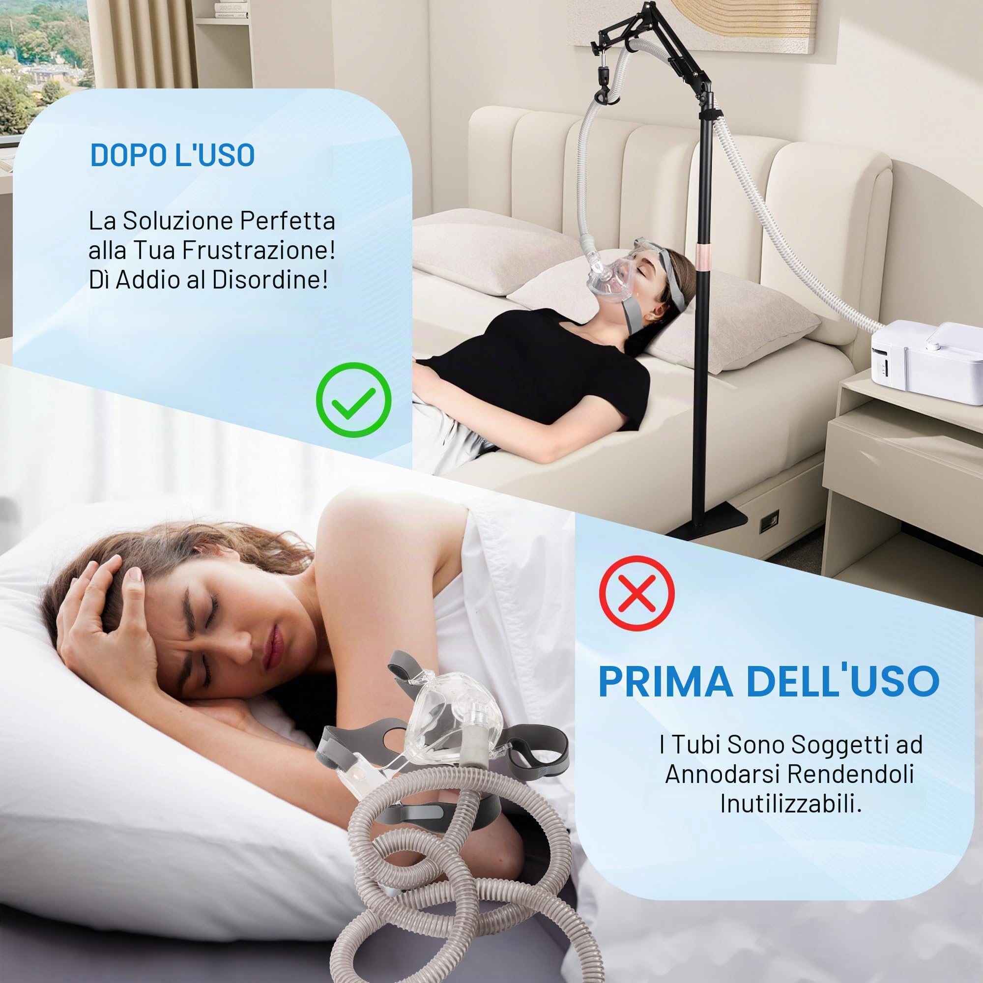 CPAP Supporto Tubo Sospensione per Letto con Altezza e Angolo Regolabili, Supporto Tubo CPAP Impedire Perdita di Fuoriuscita di aria, Robusto, Portabile