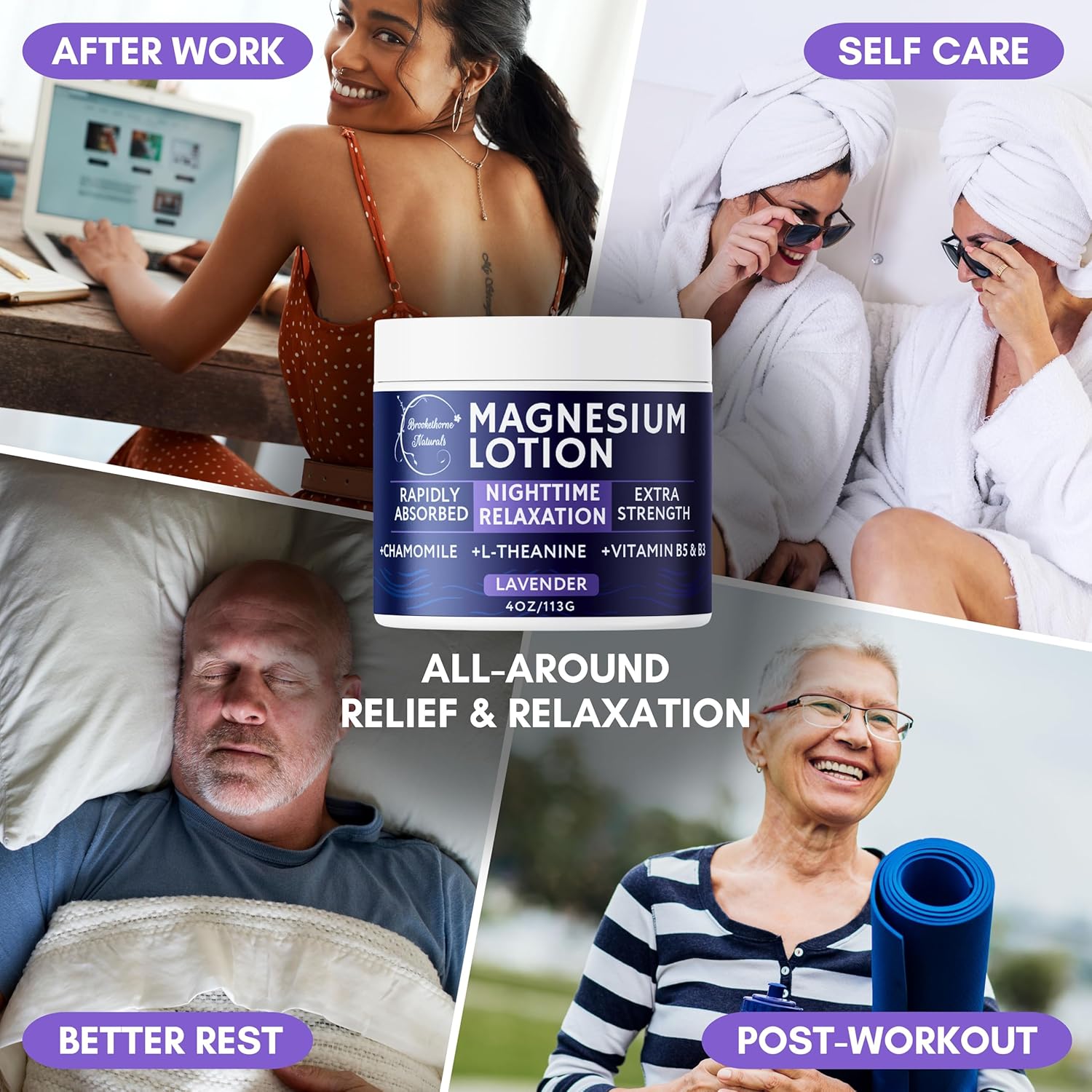 Brookethorne Naturals Nighttime Magnesium Lotion for Sleep | Lavender Magnesium Cream with L-Theanine & Chamomile | Topical Cream for Relaxation Adults & Kids | Non-Greasy, Vegan, Made in USA | 4oz - Image 9