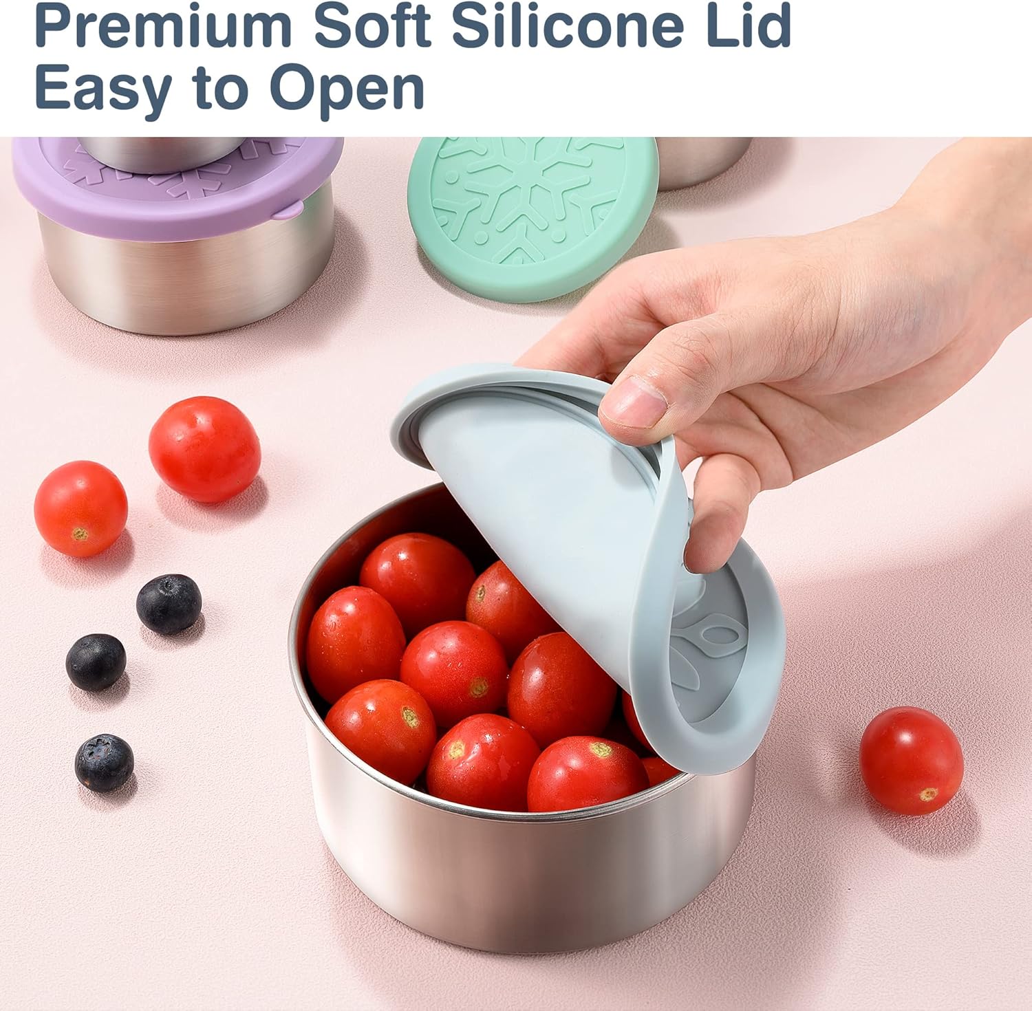 Stainless Steel Containers with Lids - Stackable Toddler Snack Containers, 18/8 Stainless Steel Lunch Box for Kids Adults, Leakproof Metal Food Storage Containers (4Pack: 3oz, 7oz, 13oz, 22oz) - Image 7