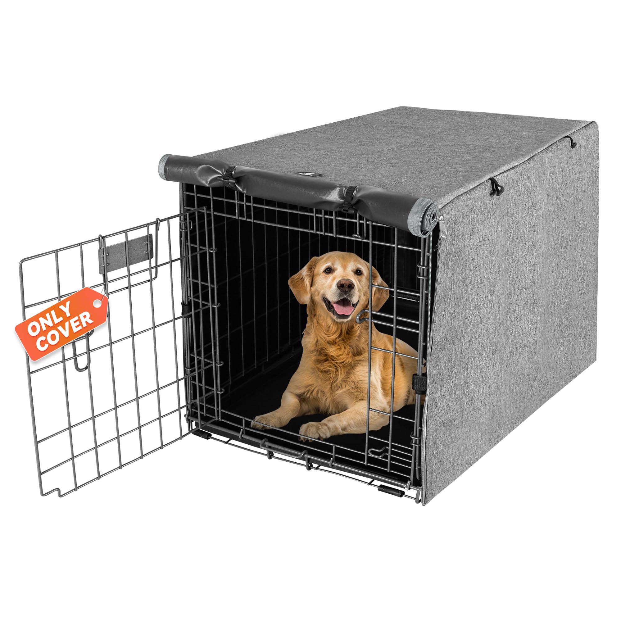 X-ZONE PET Double Door Dog Crate Cover - Polyester Pet Kennel Cover (Fits 24 30 36 42 48 inches Wire Crate) (42 Inch, Grey)