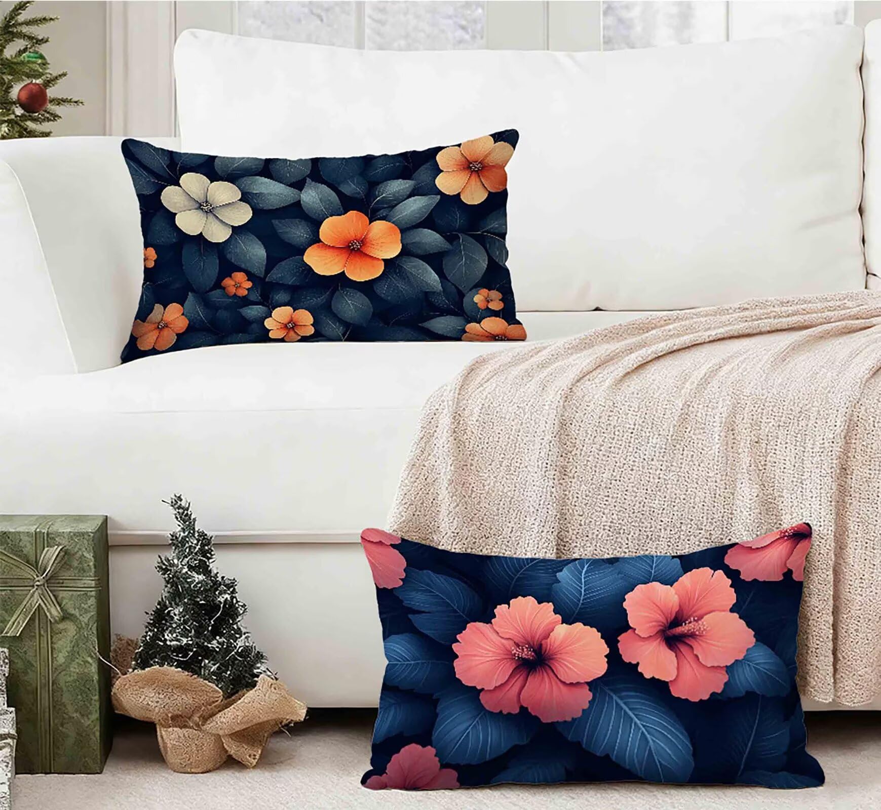 Kissenbezug Kirschblüten Kissenbezug 50x80 2er Set, Kopfkissen Rosa Kopfkissenbezug Wasserdicht Leinen Design Kissenbezüge Herbstdeko mit Verstecktem Reißverschluss für Deko Schlafzimmer -lsy250124F