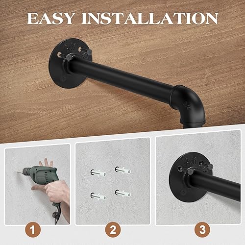 Miniatura 5 de ERYTLLY - Perchero de ropa de tubo industrial montado en la pared, de 21.2 pulgadas, perchero desmontable y resistente, barra de colgar multiuso