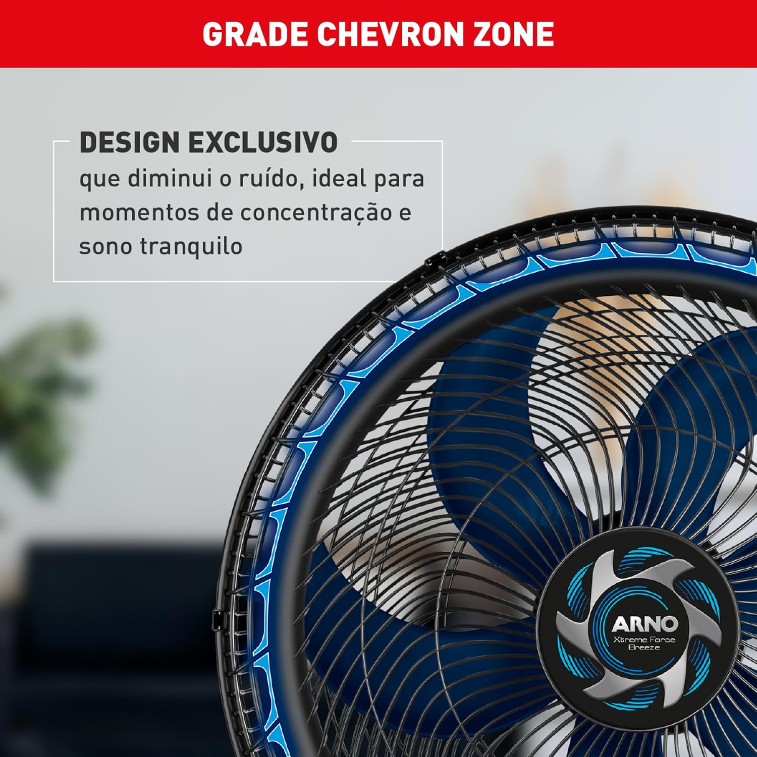 Ventilador de Mesa Arno Xtreme Force Breeze 50cm VB50, 126W, 6 Pás, 3 Velocidades, Oscilação 80º, Power Zone, Modo Sono Tranquilo, Grade Chevron Zone, 110V Ventilador de Mesa Arno Xtreme Force Breeze 50cm VB50, 126W, 6 Pás, 3 Velocidades, Oscilação 80º, Power Zone, Modo Sono Tranquilo, Grade Chevron Zone, 110V