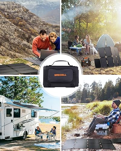 Miniatura 9 de GRECELL Panel solar plegable de 80 W, cargador solar portátil con USB-A y USB-C QC3.0 (18W) IP67 impermeable para teléfono celular al aire libre,